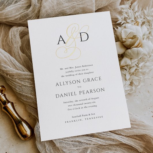 Invitation En Aluminium Élégant script initial Monogramme Mariage classiqu