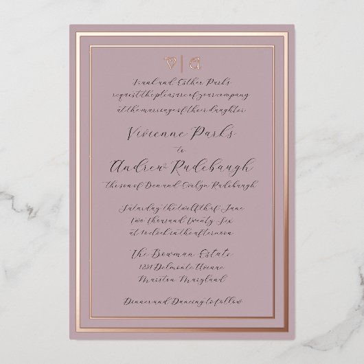 Invitation En Aluminium Élégant script Lavande Brûlée (Recto)