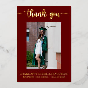 Invitation En Aluminium Élégant Script Maroon Gold Photo Graduation