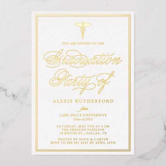 Invitation En Aluminium Élégant Script Médicale School Graduation Party (Recto)
