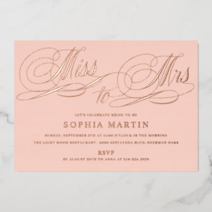 Invitation En Aluminium Élégant Script Miss to Mrs Fête de Mariage Rose Pâ