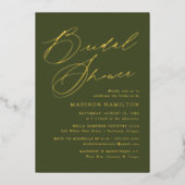 Invitation En Aluminium Élégant Script moderne Fête des mariées vert olive (Recto)