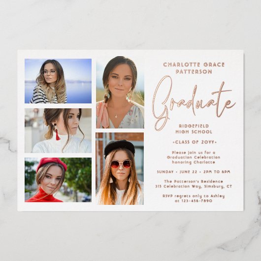 Invitation En Aluminium Élégant Script Multi Photo Graduation Party (Recto)