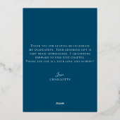 Invitation En Aluminium Élégant Script Navy Blue Gold Photo Graduation (Verso)