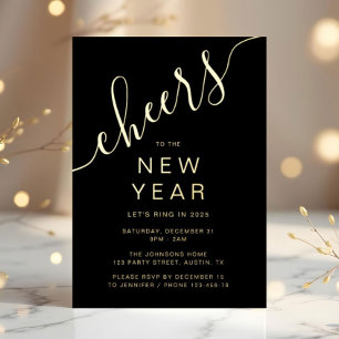 Invitation En Aluminium Élégant Script New Year Party Gold