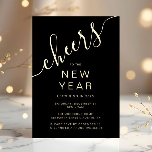 Invitation En Aluminium Élégant Script New Year Party Gold