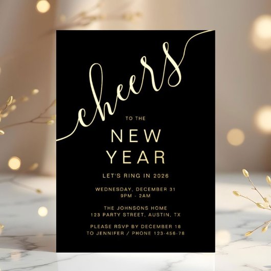 Invitation En Aluminium Elegant Script New Year Party Gold