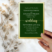 Invitation En Aluminium Élégant script or et cadre sur Mariage vert