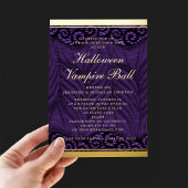 Invitation En Aluminium Élégant Script Or Lace Violet Vampire Halloween