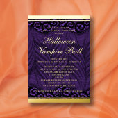 Invitation En Aluminium Élégant Script Or Lace Violet Vampire Halloween