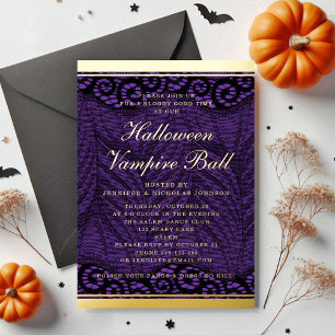 Invitation En Aluminium Élégant Script Or Lace Violet Vampire Halloween