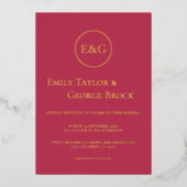 Invitation En Aluminium Élégant Script or Magenta Monogram Chic Mariage (Recto)