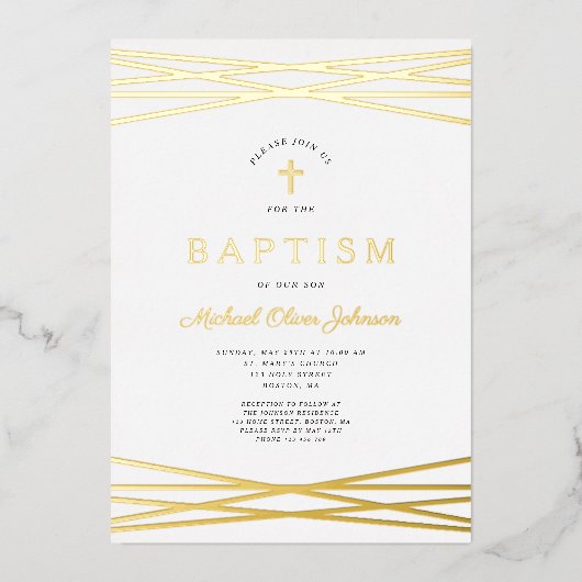 Invitation En Aluminium Élégant script or moderne Baptême (Recto)