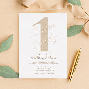 Invitation En Aluminium Élégant Script Or Naissance & Baptême de Bébé 1ère
