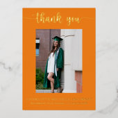 Invitation En Aluminium Élégant Script Orange Gold Photo Graduation (Recto)