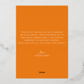 Invitation En Aluminium Élégant Script Orange Gold Photo Graduation (Verso)