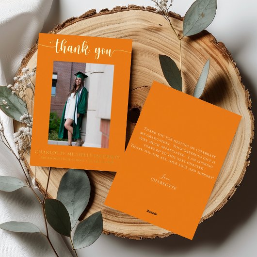 Invitation En Aluminium Élégant Script Orange Gold Photo Graduation