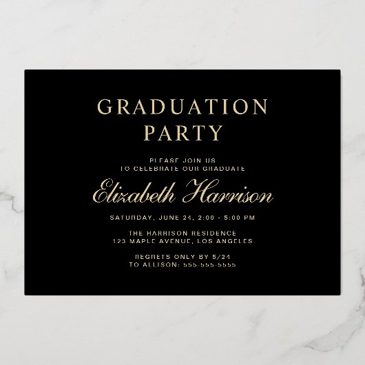 Invitation En Aluminium Élégant Script Photo Black Graduation Party (Verso)