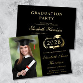 Invitation En Aluminium Élégant Script Photo Black Graduation Party
