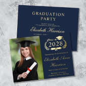 Invitation En Aluminium Élégant Script Photo Blue College Graduation Party