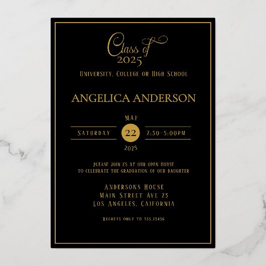 Invitation En Aluminium Élégant script photo Diplômé noir (Verso)