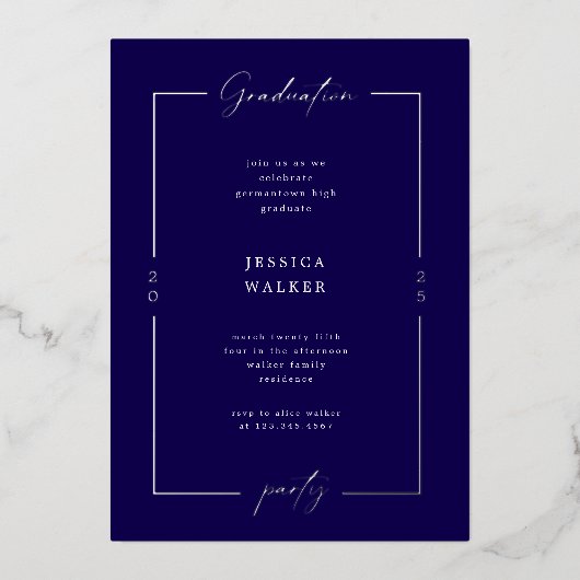 Invitation En Aluminium Élégant Script Photo Foil Graduation Party (Recto)