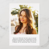 Invitation En Aluminium Élégant script photo Graduation (Verso)