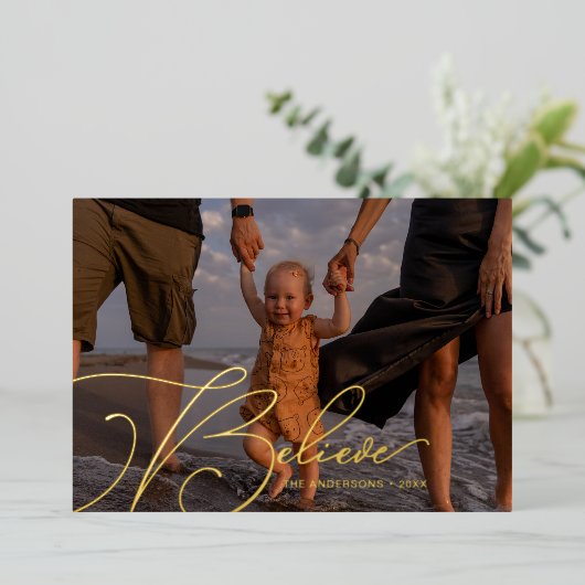 Invitation En Aluminium Élégant Script Police Typographie Croire Holiday (Debout devant)