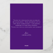 Invitation En Aluminium Élégant Script Purple Gold Photo Graduation (Verso)