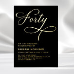 Invitation En Aluminium Élégant Script Quarty Black Gold 40e anniversaire<br><div class="desc">Marquez une étape fabuleuse avec cette Elegant Script Quarty Black Gold 40th Birthday Invitation. Dans des tons noir et or raffinés, cette invitation respire le raffinement et le charme. L'élégant script ajoute une touche personnelle, ce qui en fait le choix parfait pour célébrer un 40ème anniversaire mémorable dans le style....</div>
