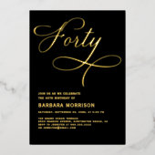 Invitation En Aluminium Élégant Script Quarty Black Gold 40e anniversaire (Recto)