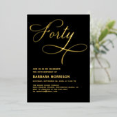 Invitation En Aluminium Élégant Script Quarty Black Gold 40e anniversaire (Debout devant)