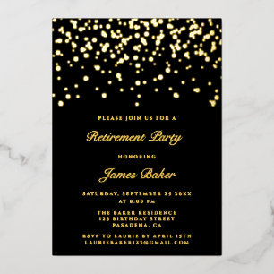 Invitation En Aluminium Élégant Script Retraite Party Noir & Or