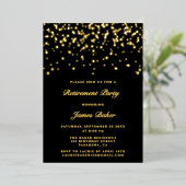 Invitation En Aluminium Élégant Script Retraite Party Noir & Or (Debout devant)
