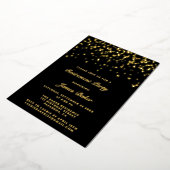 Invitation En Aluminium Élégant Script Retraite Party Noir & Or (Rotation)