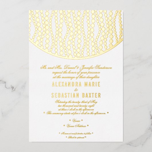 Invitation En Aluminium Élégant script romantique Golden Pearls Mariage Go (Recto)