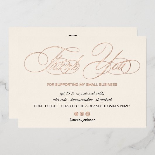 Invitation En Aluminium Élégant script rose blush commande merci (Recto/Verso)