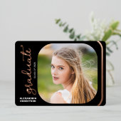 Invitation En Aluminium Élégant Script Rose Gold 2 Photo Graduation Party (Debout devant)