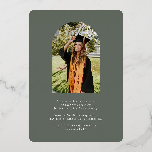 Invitation En Aluminium Élégant Script Sage Graduation Party Arch Photo (Verso)