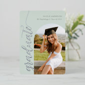 Invitation En Aluminium Élégant Script Sage Graduation Party Arch Photo (Debout devant)