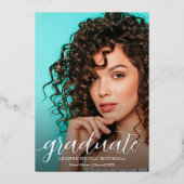 Invitation En Aluminium Élégant Script Silver Foil Photo Graduation (Recto)