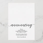 Invitation En Aluminium Élégant Script Silver Foil Photo Graduation (Verso)