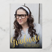 Invitation En Aluminium Élégant Script Simple Branché 4 Photo Graduation (Recto)