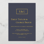 Invitation En Aluminium Élégant Script simple Monogramme Bleu Mariage mode (Recto)