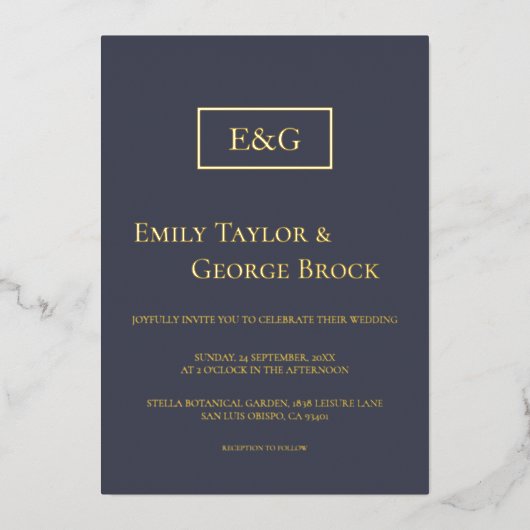Invitation En Aluminium Élégant Script simple Monogramme Bleu Mariage mode (Recto)