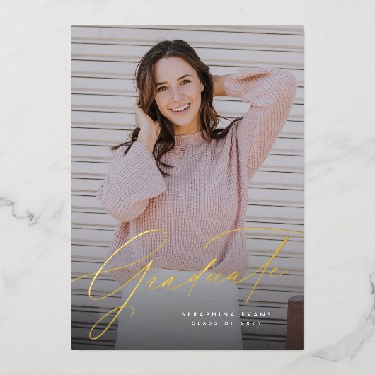 Invitation En Aluminium Élégant script simple une photo graduation invitat (Recto)