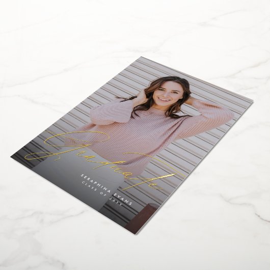 Invitation En Aluminium Élégant script simple une photo graduation invitat (Rotation)