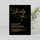 Invitation En Aluminium Élégant Script Soixante Black Gold 60e anniversair (Debout devant)