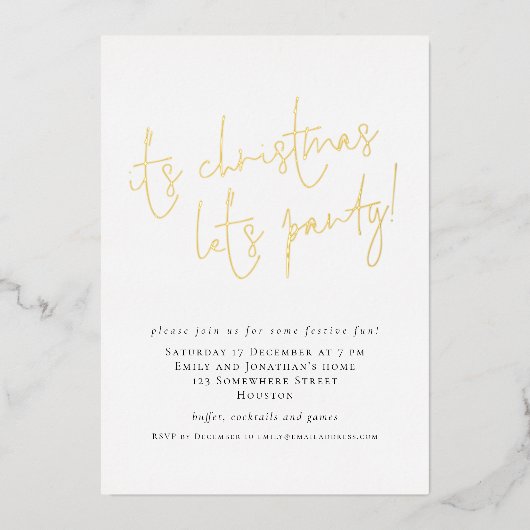 Invitation En Aluminium Élégant Script Son Noël Lets Party Luxe (Recto)