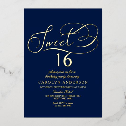 Invitation En Aluminium Élégant Script Sweet 16 Anniversaire Réel (Recto)